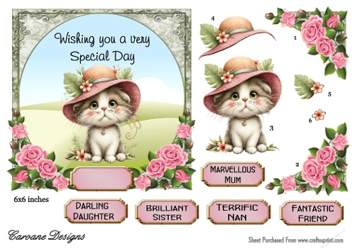 Sweet Kitty Kats 2 - 6x6 inch card front with decoupage  