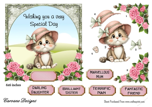 Sweet Kitty Kats 3 - 6x6 inch card front with decoupage  