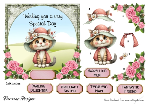 Sweet Kitty Kats 4 - 6x6 inch card front with decoupage  
