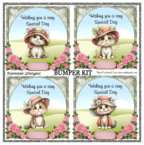 Sweet Kitty Kats Bumper Kit 100 - 9 page bumper kit - card fronts, decoupage, inserts, made by boxes, images for back of card, preview