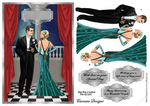 Art Deco Delights 1 - A5 card front with decoupage  