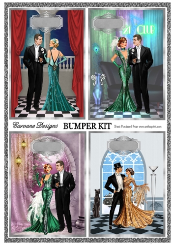 Art Deco Delights Bumper Kit 101 - 9 page bumper kit - card fronts, decoupage, inserts, made by boxes, images for back of card, preview