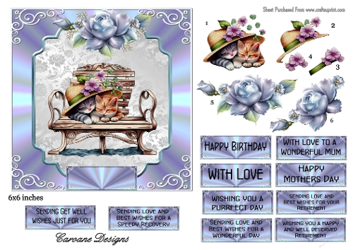 Sleeping Kittes - 6x6 inch card front with decoupage  