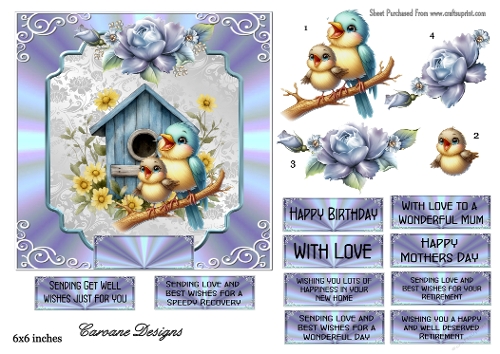 Springtime Birdies - 6x6 inch card front with decoupage  