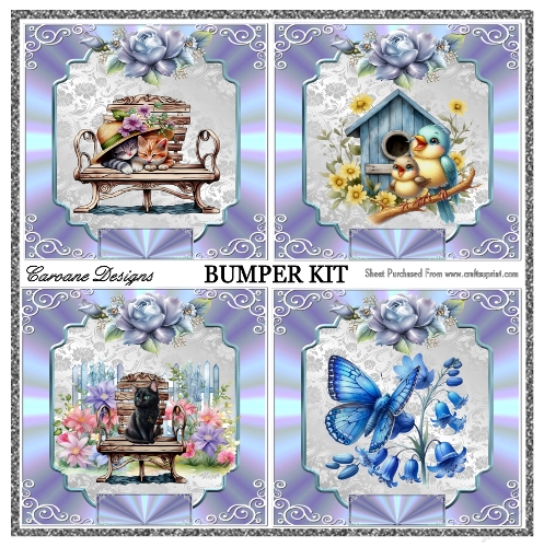 Cats, Birds and Butterflies Bumper Kit 102 - 9 page bumper kit - card fronts, decoupage, inserts, made by boxes, images for back of card, preview
