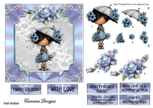 Flower Girl - 6x6 inch card front with decoupage  