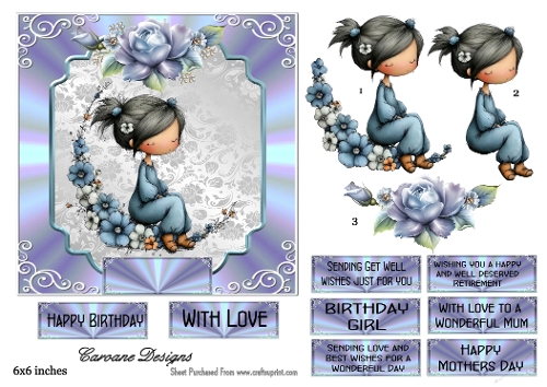 Moonflowers - 6x6 inch card front with decoupage  