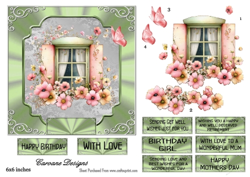 The Pink Window - 6x6 inch card front with decoupage  