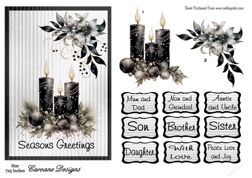 Gothic Christmas Candles - 7x5 inch card front with decoupage  