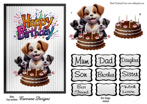 Birthday Dogs - 7x5 inch card front with decoupage  