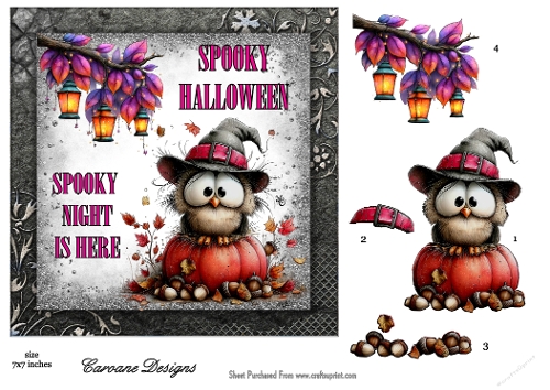 Spooky Halloween 3 - 7x7 inch card front with decoupage  