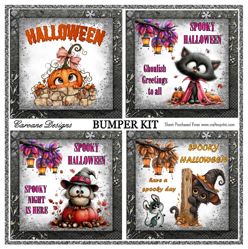 Spooky Halloween Bumper Kit 103 - 9 page bumper kit - card fronts, decoupage, inserts, made by boxes, images for back of card, preview