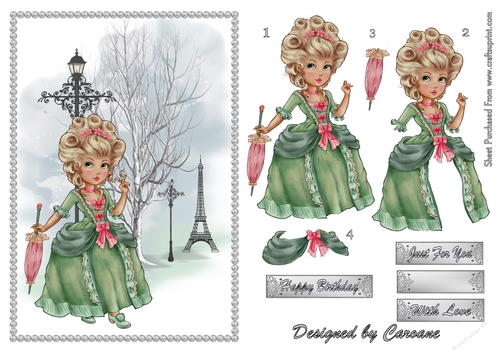  Madame Pompadour in Paris - A4 card making sheet with decoupage.