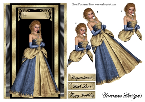 Golden Lady 1 - A4 cardmaking sheet with decoupage