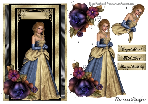 Golden Lady 2  - A4 cardmaking sheet with decoupage