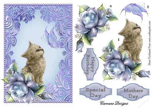The Kitten and the Butterfly - A4 cardmaking sheet - Decoupage
