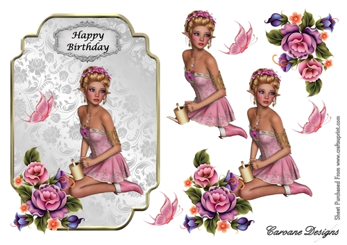 Flower Fairy - Happy Birthday - A4 card making sheet - Decoupage