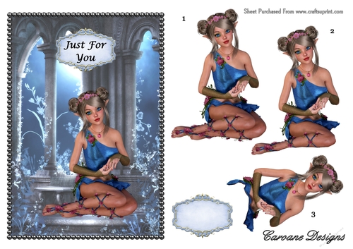 Fairy by Moonlight - Just For You - A4 card making sheet with decoupage