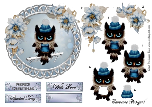 Christmas  Owl - Design sheet with decoupage