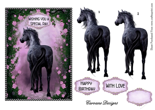 Black Beauty - A4 sheet with decupage