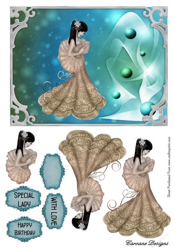 Eastern Beauty 2 - A4 design sheet with decoupage