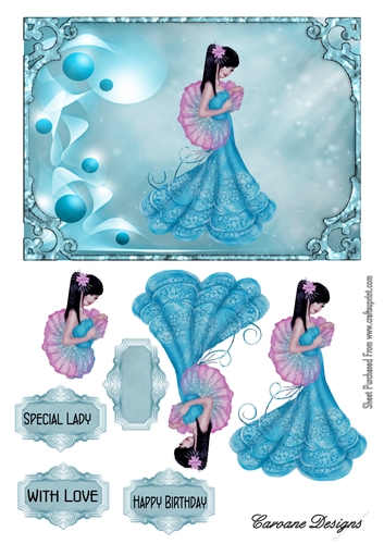 Eastern Beauty 3 - A4 design sheet with decoupage