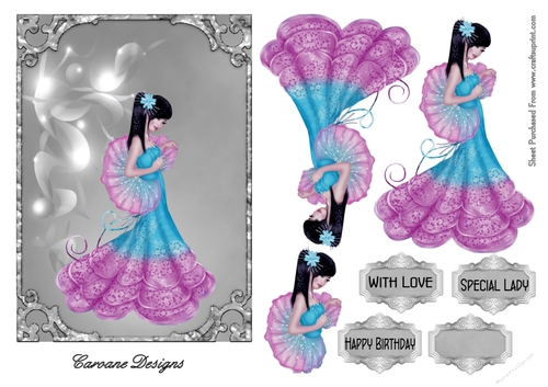 Eastern Beauty 4 - A4 design sheet with decoupage