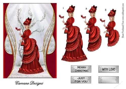 Miss Scarlet at Christmas - A4 sheet with decoupage