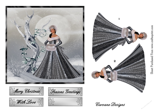 Snow Princess 2 - A4 sheet with decoupage