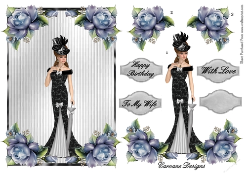 My Fair Lady 1 - 7.5 x 5 card front with Decoupage