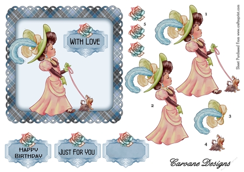 Morning Stroll - Square card front with decoupage