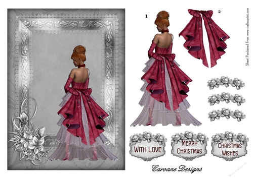 Silver Christmas - A5 card front with decoupage
