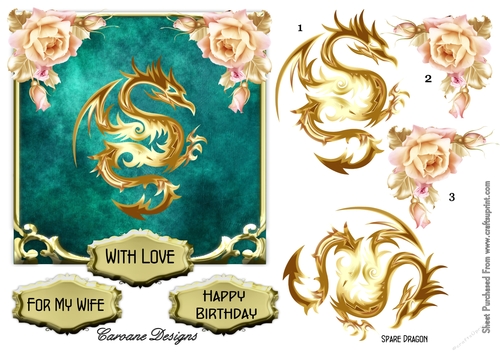 Golden Dragon 1 - 6 x 6 inch topper with decoupage