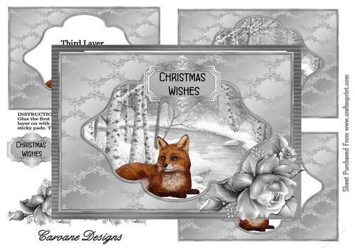 Snowy Fox - A5 Diarama Card with decoupage