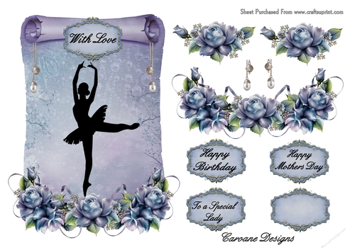 Blue Dancer - A5 card front with decoupage