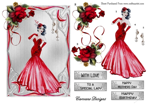 Lady in Red - A5 card front with decoupage