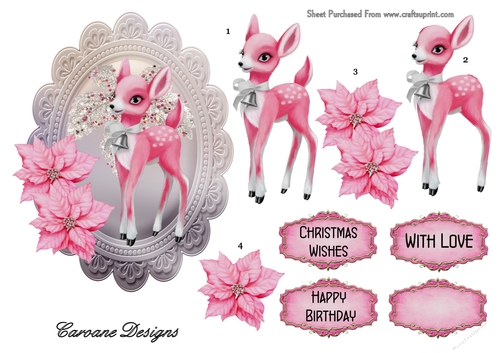 Pink Bambi - A5 card topper with decoupage