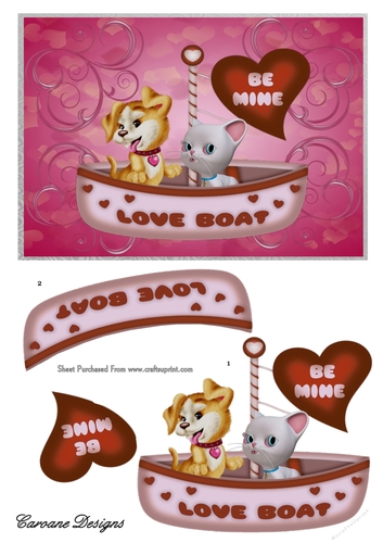 Love Boat - A5 card front with decoupage.