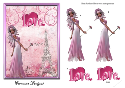 Parisian Romance - 7 x 5 inch card front with decoupage.