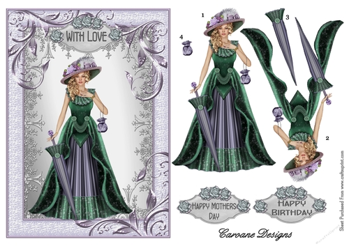The Green Lady - A5 card front with decoupage 