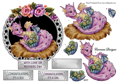 Dragon Mom - 6 inch circular topper with decoupage.