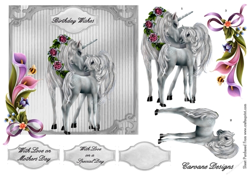 Unicorn Baby - 6 x 6 inch square topper with decoupage