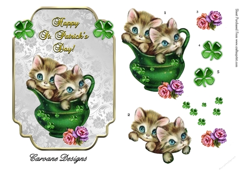 Irish Kitties - 7 x 5 inch card topper with decoupage