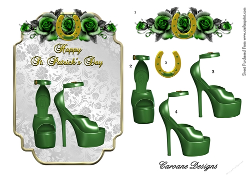 The Green Shoes - A5 card front with decoupage