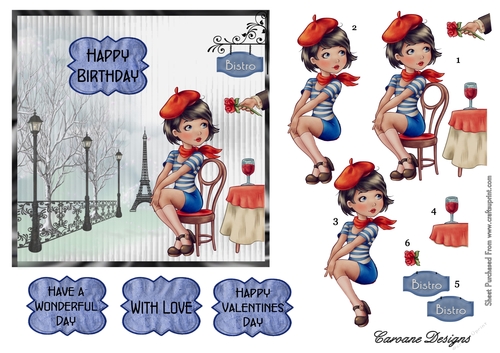 Gay Paree - 6 inch square card front with decoupage