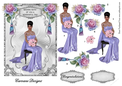 Lilac Bride - 5 x 7 inch card front with decoupage