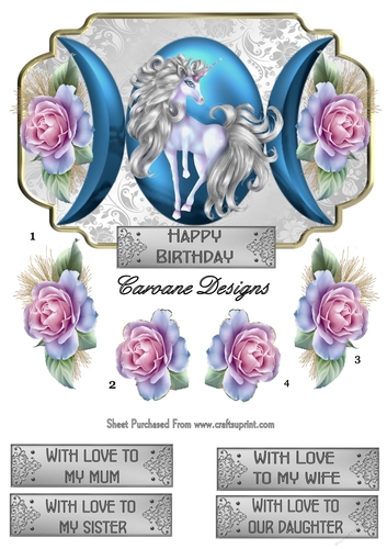 Moon Unicorn - 7.5 x 5.5 inch card front with decoupage