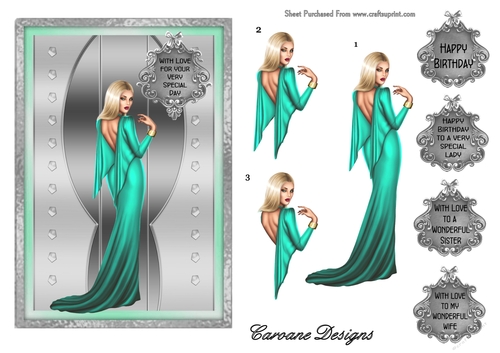Gorgeous in Green - A4 design sheet with decoupage