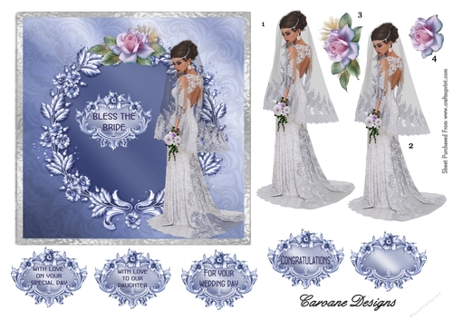 Something Blue 2 - 6x6 inch card front with decoupage.