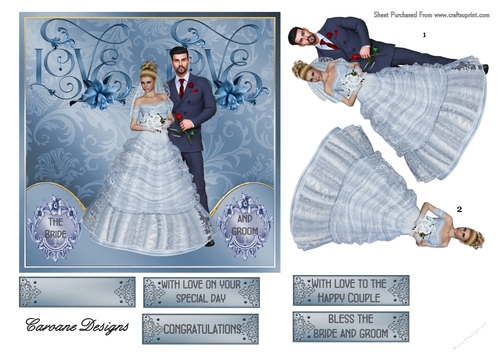 The Bride and Groom - 6x6 card front and decoupage